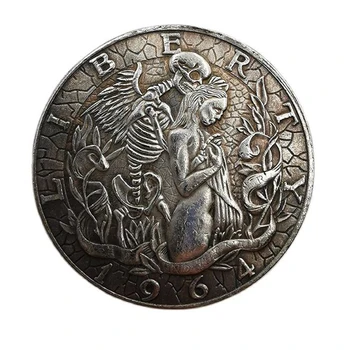 Ангел и череп монети, изписани Скитник сувенири творчески колекцията на черепа монета Энджел 1964 занаяти декоративни монети