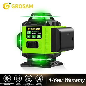 GROSAM 4D 16 Линии Кръстосан Лазерен Нивото на Линия Зелен Лъч Многофункционално и Дистанционно Управление С Литиево-йонна Батерия За керамични подове, както