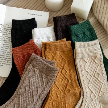 Есенно-зимни Обикновена Чорапи, Дамски Чорапи в стил ретро с Тъмна Фигура във формата на Диамант, Чорапи със Средна Дължина, Дебели Чорапи с дълъг дрямка, дамски Чорапи 0
