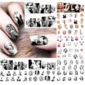 12 Листа Мерилин Монро ноктите водни стикери за декорация за нокти, стикери инструменти за нокти Одри Хепбърн