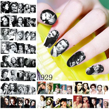 12 Листа Мерилин Монро ноктите водни стикери за декорация за нокти, стикери инструменти за нокти Одри Хепбърн 4
