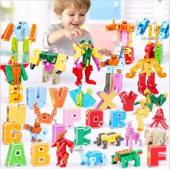 26 английски букви Променя Азбука Робот Динозавър Животни Творчески модул за Обучение Градивен елемент на Играчки за деца, подарък Brinquedos
