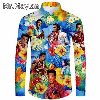 2022 Нова 3D Хавайска риза на Краля Елвис Пресли, Мъжки Есенни Ризи с дълъг ръкав, Мъжки Ризи Оверсайз, 5X Camisas Masculinas-22