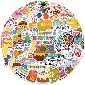 10/30/50 БР. Торта за Рожден Ден Карикатура Етикети Пожелания За Рожден Ден Етикети Пътуване Ориентир Стикер Графити направи си САМ Лаптоп Куфар Стикер