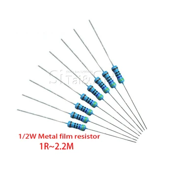 50 бр. 1/2 W Метален филмът резистор 1% 1R ~ 2,2 М 100R 220R 330R 1 ДО 1,5 ДО 2,2 ДО 3,3 ДО 4,7 ДО 10 ДО 22 ДО 47 ДО 100 ДО 100 220 330 1K5 2K2 3K3 4K7 Ома