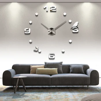 Безплатна доставка на нови истински метални направи си сам 3d акрилни огледални стенни часовници декорация на дома съвременни игла кварцов етикети