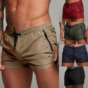 2022 летни нови мъжки спортни панталони за фитнес, абсорбиращи потта, за джогинг, тънки, обикновена, с джоб с цип на нивото на талията, мъжки къси панталони