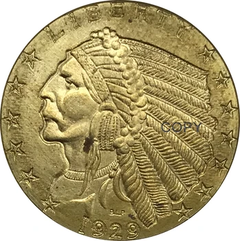 1929 Съединените Щати 5 от Пет долара за една Златна монета в формата на Главата индианец Месингови Колекционерска стойност Копирни монета