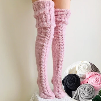 Crochet Гамаши До коляното Чорапи за краката, Вълнен Калъф за Крака, Обикновен Секси Чорапи Над Коляното, Дамски Зимни Cosplay