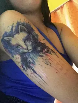 Водоустойчив Временна Татуировка Стикер Синя Котка Животно Творчески Модел Голям е Размерът на Флаш Татуировка Фалшива Татуировка за Мъже Жени 21*15 см 2