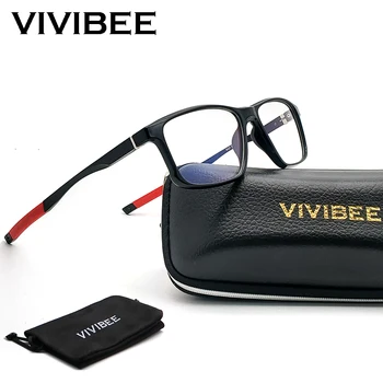 VIVIBEE Спортни Мъжки Блокер Синя Светлина Точките С Алуминиеви Висками UV400 Против Blue-Ray 2021 Мъжки Офис Квадратни Очила 0