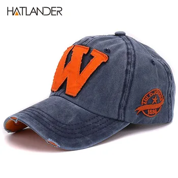 Hatlander памук писмо W бейзболна шапка на ретро спорт на открито шапки s за жени костите gorras извити приталенные измити реколта татко шапки за мъже