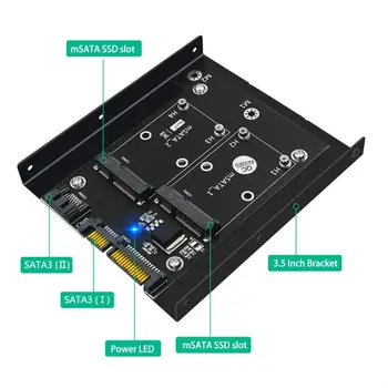 Обновена версия на Dual SSD устройство mSATA за двойна карта адаптер преобразувател SATA3 6gb/с с 3,5-инчов група за твърд диск /за монтиране на стена, с профил пълна височина