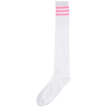 1 чифт Женски Спортни Чорапогащи в Тънка Ивица, Обикновена Чорапогащи До Бедрото Чорапи над Коляното, Бели с Розово
