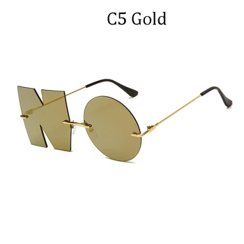 2022 нова мода БЕЗ букви във формата на слънчеви очила дамски луксозни маркови персонални без рамки слънчеви очила мъжки цветни нюанси огледало 3